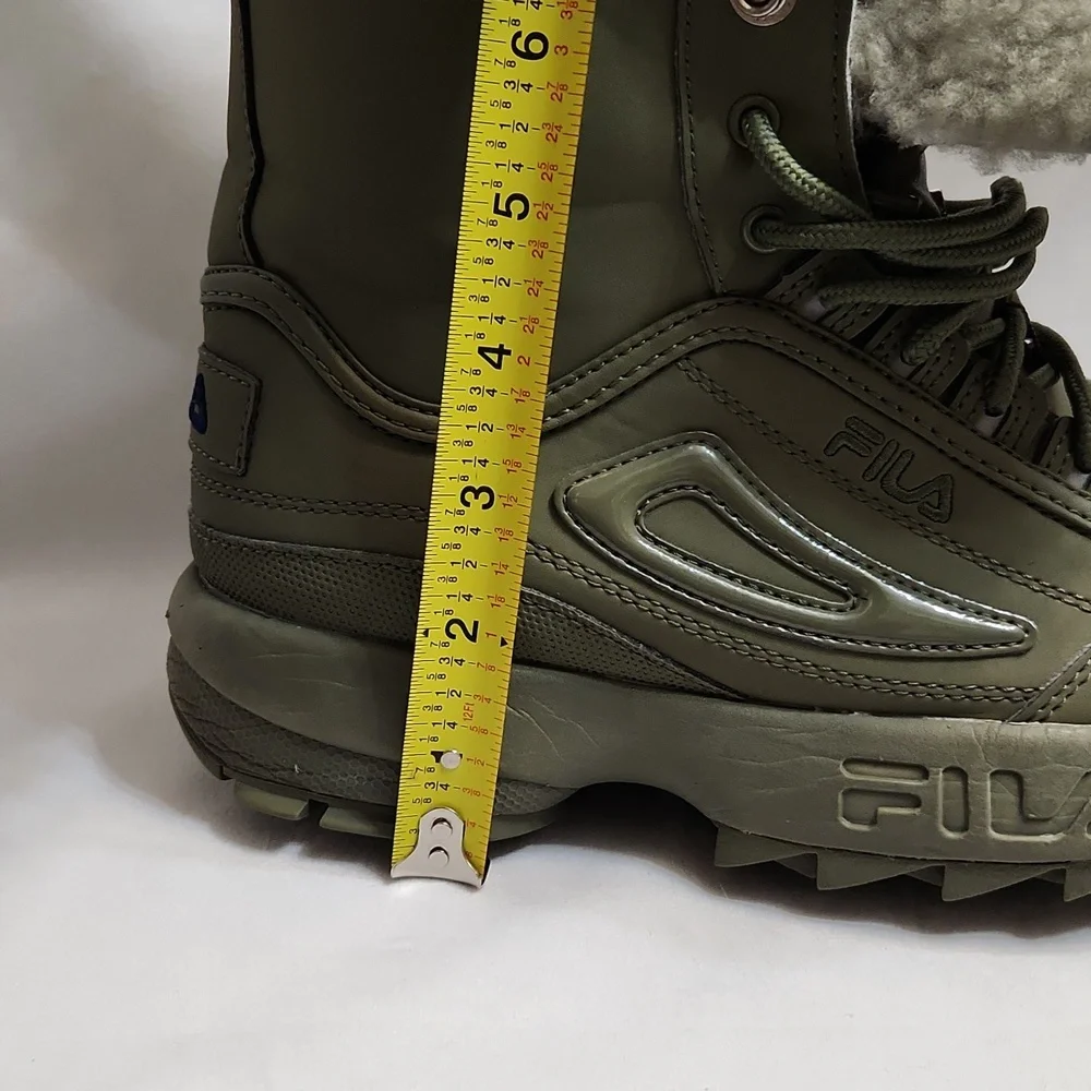 Fila Disruptor Shearling Olive Green Lace-up Winter Boots (w size 8)